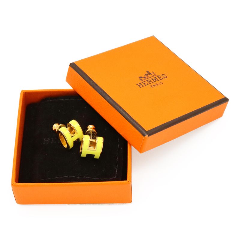 Hermes Pop Ash Earrings Hearrings GP Gold Plated Lacquer Yellow — view 6