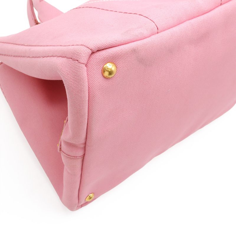 Prada Canapa Tote Bag Handbag Large Canvas Geranio Pink Gold Hardware — view 4