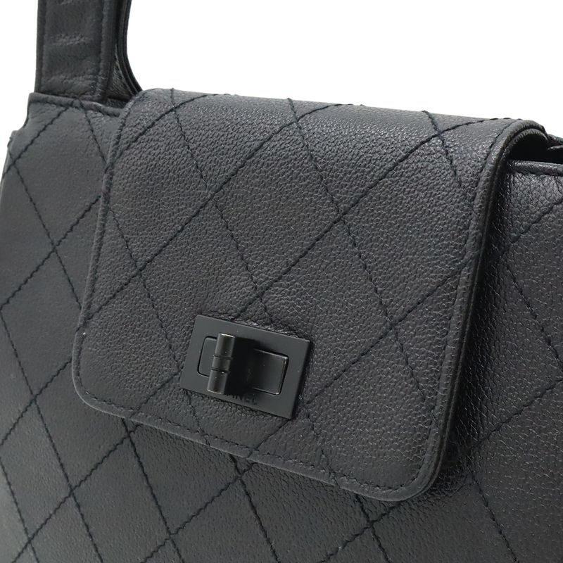 Chanel 2.55 Quilted Tote Leather Black Hardware — view 7