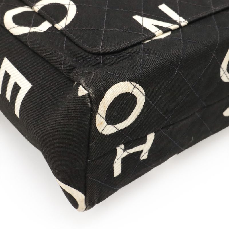 Chanel Logo Print Tote Canvas Black Ivory White — view 4
