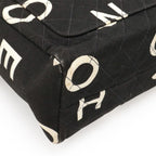 Chanel Logo Print Tote Canvas Black Ivory White — view 4