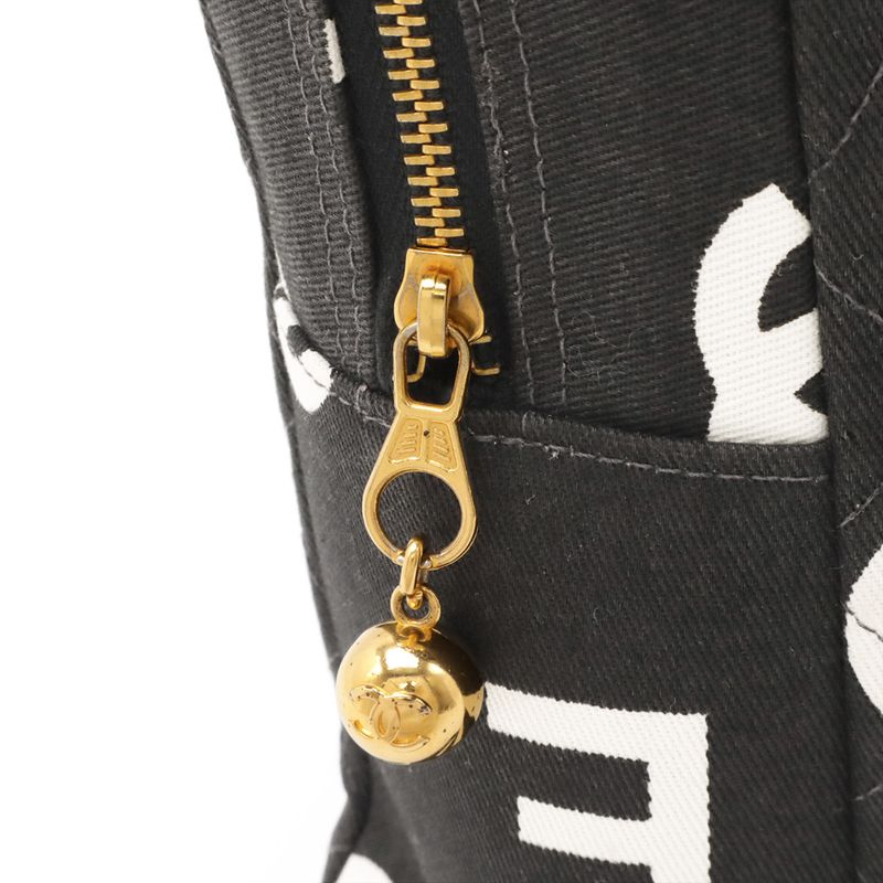 Chanel Logo Print Tote Canvas Black Ivory White — view 5