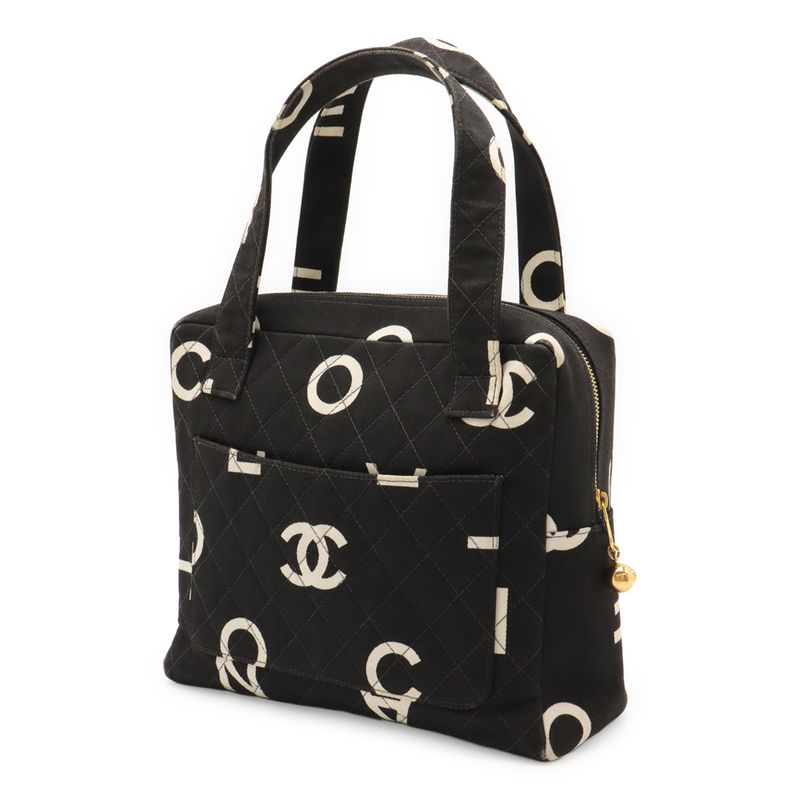 Chanel Logo Print Tote Canvas Black Ivory White — view 3