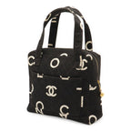 Chanel Logo Print Tote Canvas Black Ivory White — view 3