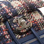 Chanel Tweed Print Chain Shoulder Rucksack Sac Backpack Nylon Blue — view 5