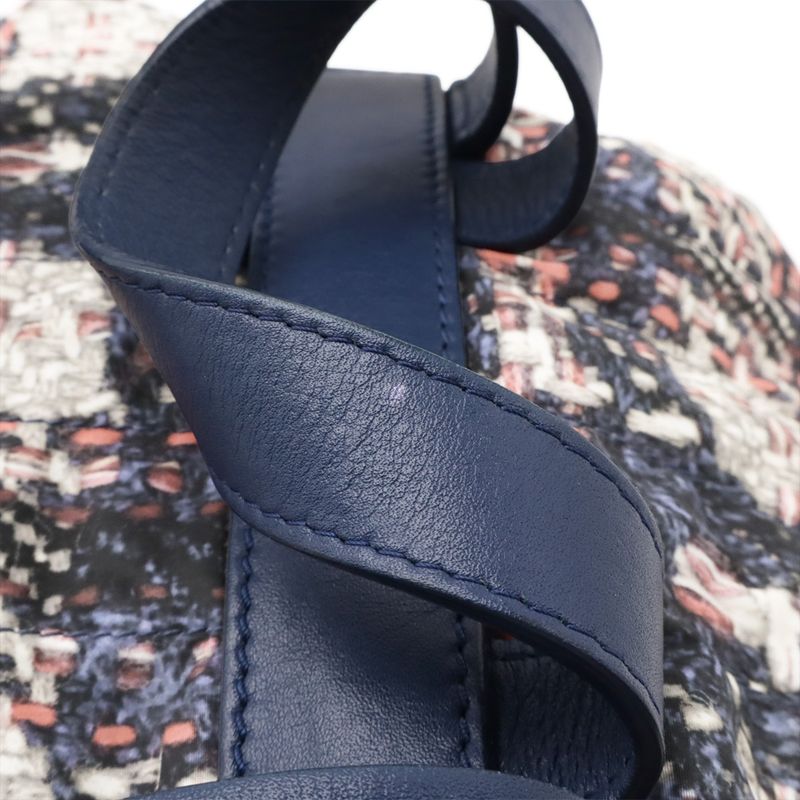 Chanel Tweed Print Chain Shoulder Rucksack Sac Backpack Nylon Blue — view 6