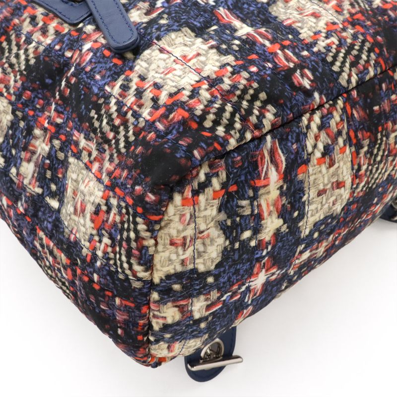 Chanel Tweed Print Chain Shoulder Rucksack Sac Backpack Nylon Blue — view 4