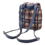 Chanel Tweed Print Chain Shoulder Rucksack Sac Backpack Nylon Blue — view 3