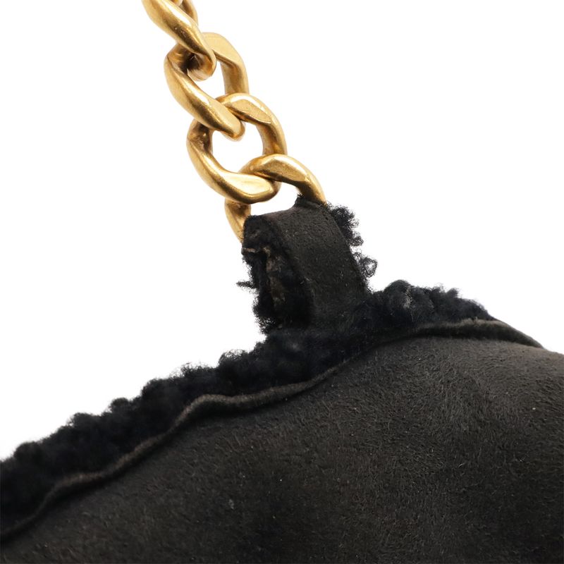 Chanel Mouton Chain Tote Bag Shoulder Leather Black Gold Hardware — view 6
