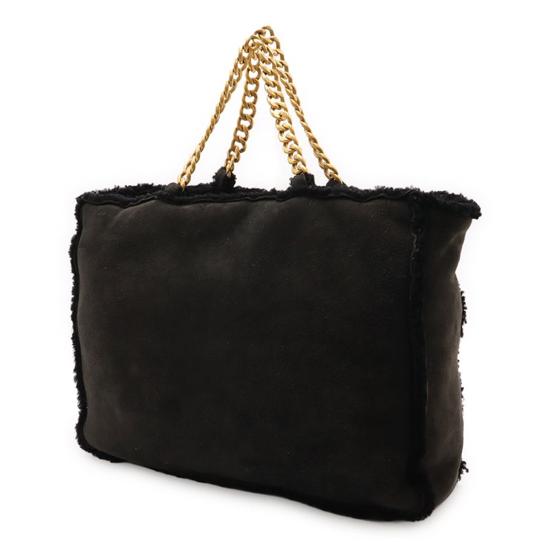 Chanel Mouton Chain Tote Bag Shoulder Leather Black Gold Hardware — view 3