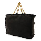 Chanel Mouton Chain Tote Bag Shoulder Leather Black Gold Hardware — view 3