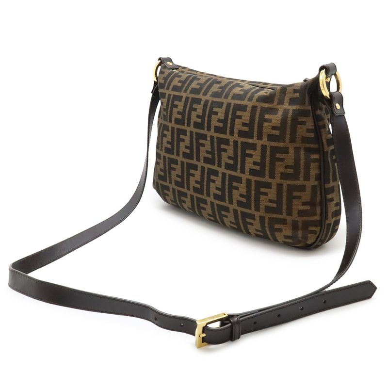 Fendi Zucca Pattern Shoulder Bag Crossbody Nylon Canvas Leather Khaki Brown — view 3