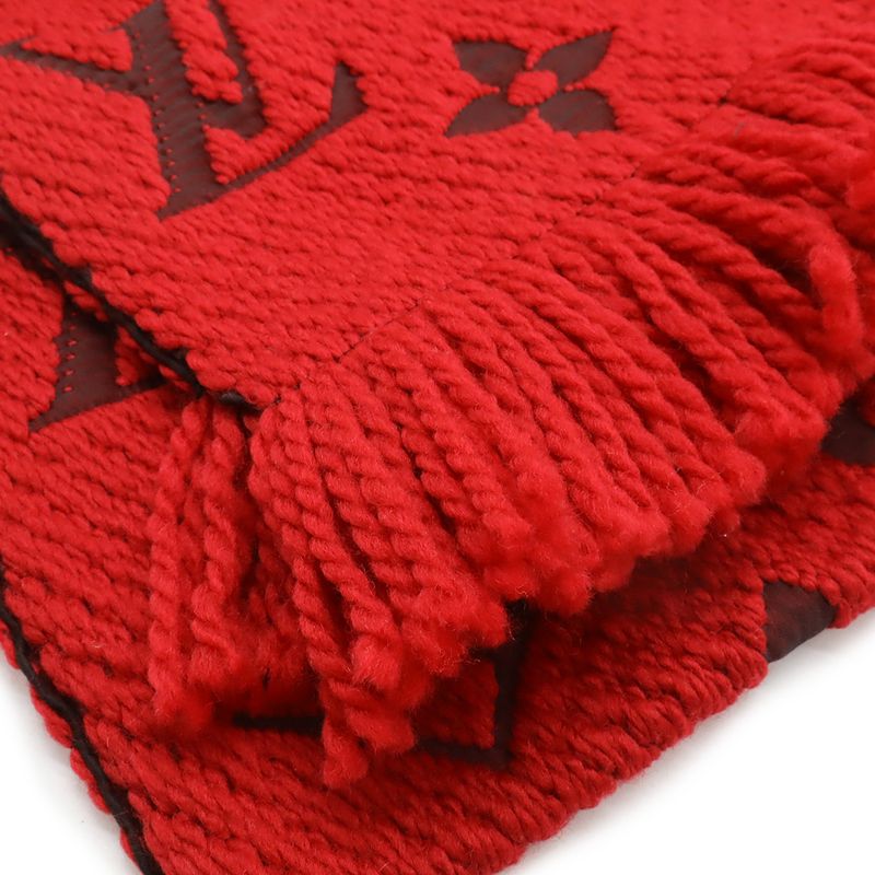 Louis Vuitton Echarpe Logomania Muffler 94% Wool 6% Silk Ruby Red Scarf — view 4