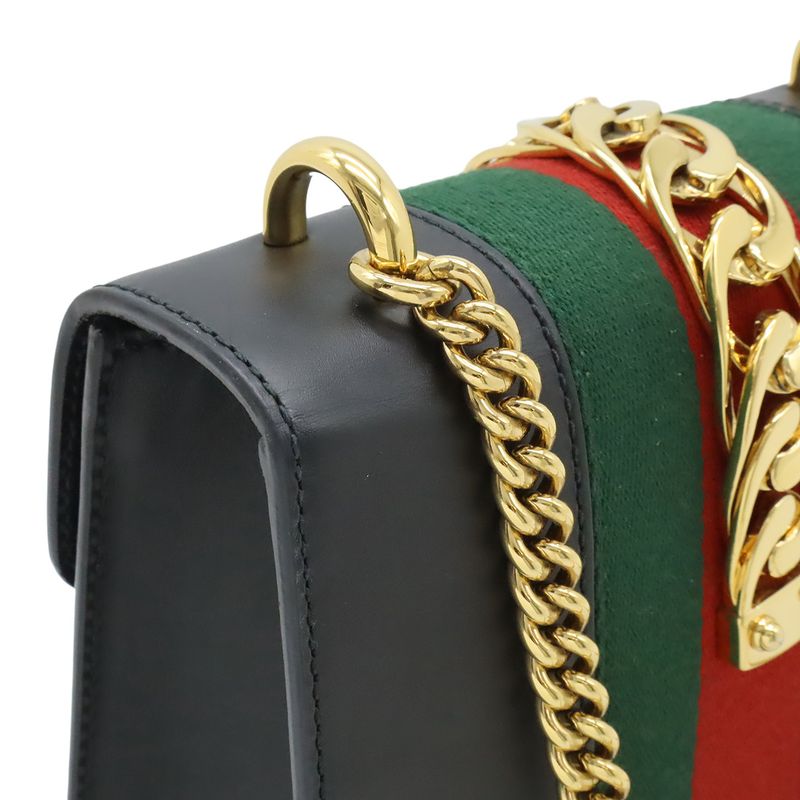 Gucci Sylvie Webline Ribbon Mini Chain Bag Shoulder Pochette Leather Black — view 5