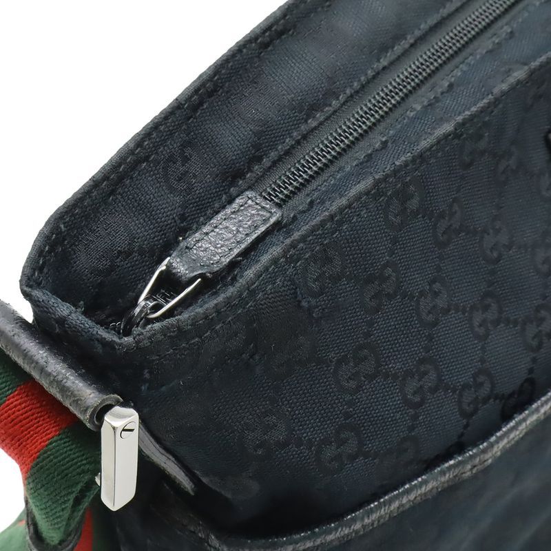 Gucci GG Canvas Sherry Line Webline Shoulder Bag Crossbody Leather Black Green — view 7