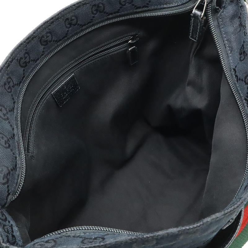 Gucci GG Canvas Sherry Line Webline Shoulder Bag Crossbody Leather Black Green — view 8
