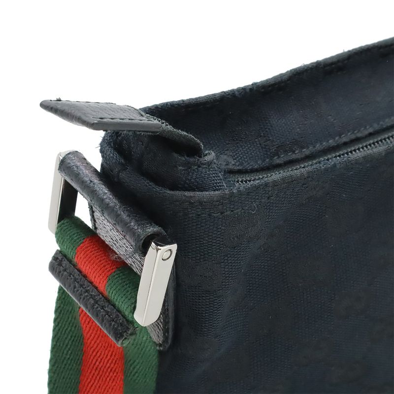Gucci GG Canvas Sherry Line Webline Shoulder Bag Crossbody Leather Black Green — view 5