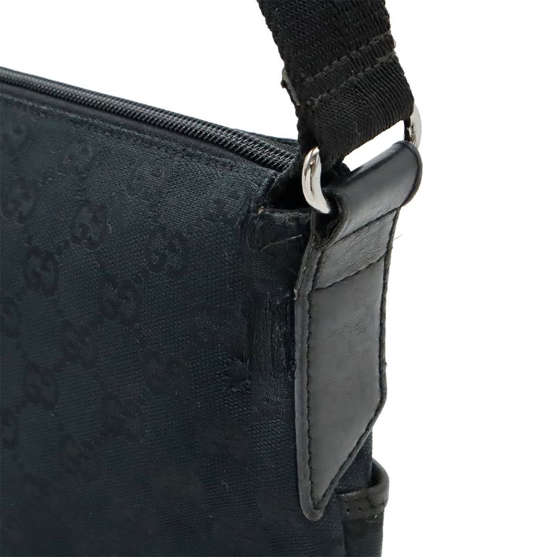 Gucci GG Canvas Shoulder Bag Messenger Crossbody Punching Leather Black — view 5