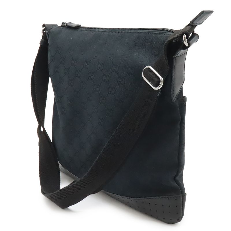 Gucci GG Canvas Shoulder Bag Messenger Crossbody Punching Leather Black — view 3