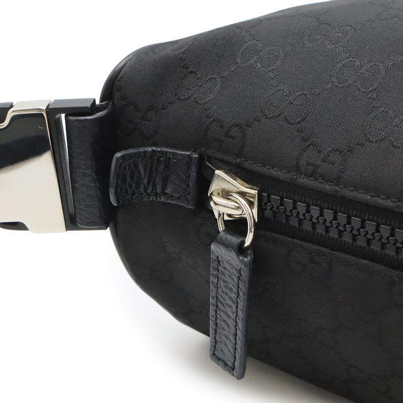 Gucci GG Nylon Body Bag Waist Hip Shoulder Leather Black Outlet — view 5