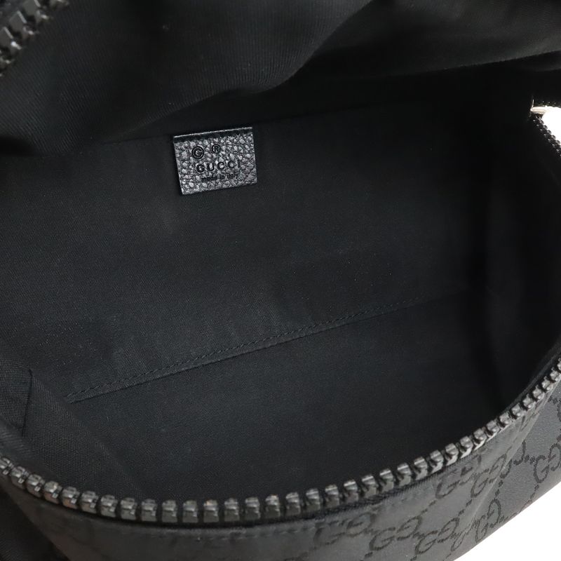 Gucci GG Nylon Body Bag Waist Hip Shoulder Leather Black Outlet — view 9