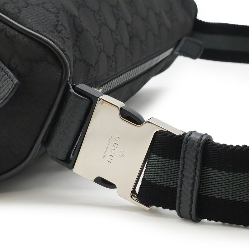 Gucci GG Nylon Body Bag Waist Hip Shoulder Leather Black Outlet — view 6