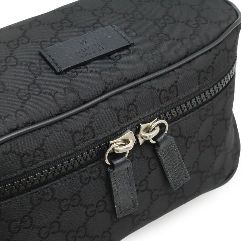 Gucci GG Nylon Body Bag Waist Hip Shoulder Leather Black Outlet — view 8