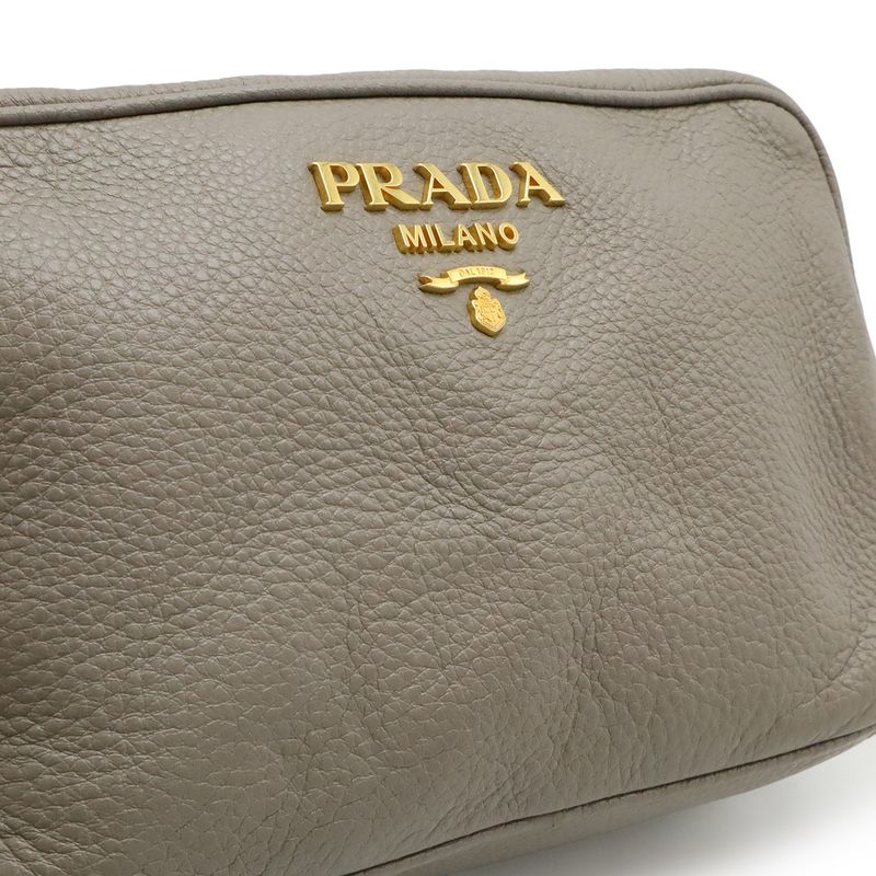 Prada Shoulder Bag 2-Way Pochette Crossbody Striped Leather Argilla — view 9