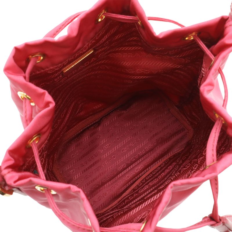 Prada Handbag Bucket Bag Drawstring 2-Way Shoulder Nylon Leather Pink — view 8
