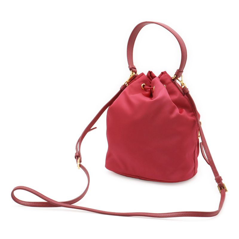 Prada Handbag Bucket Bag Drawstring 2-Way Shoulder Nylon Leather Pink — view 3