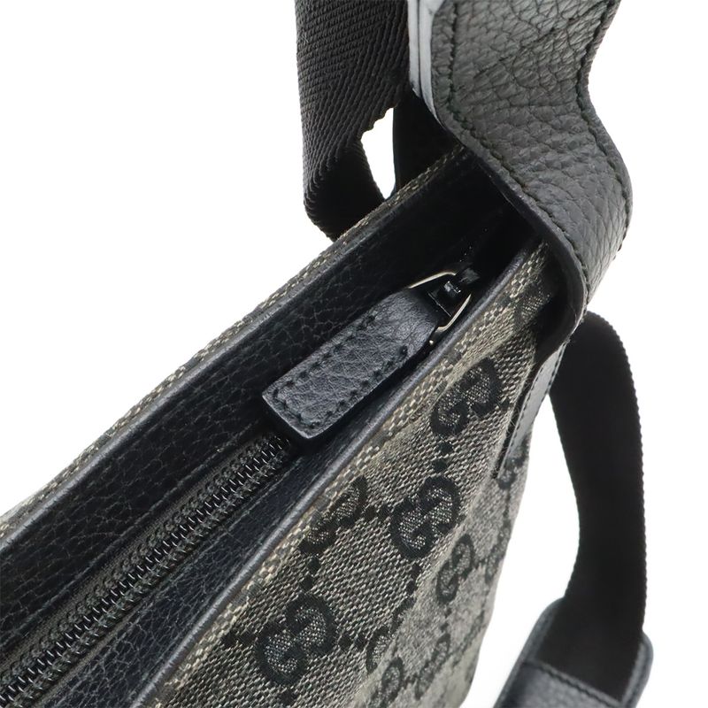 Gucci GG Canvas Shoulder Bag Crossbody Leather Dark Gray Black Outlet — view 7