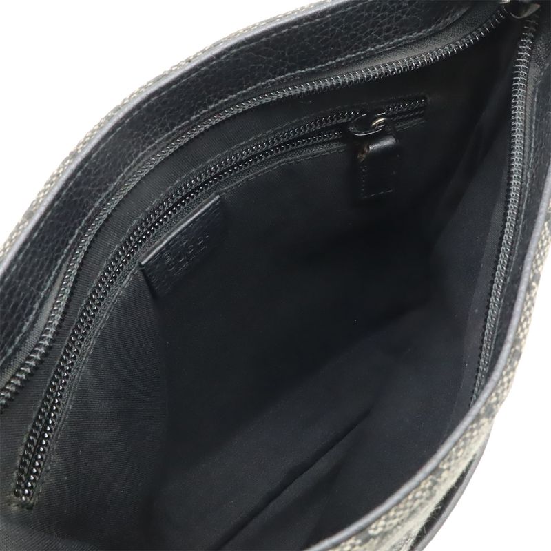 Gucci GG Canvas Shoulder Bag Crossbody Leather Dark Gray Black Outlet — view 8