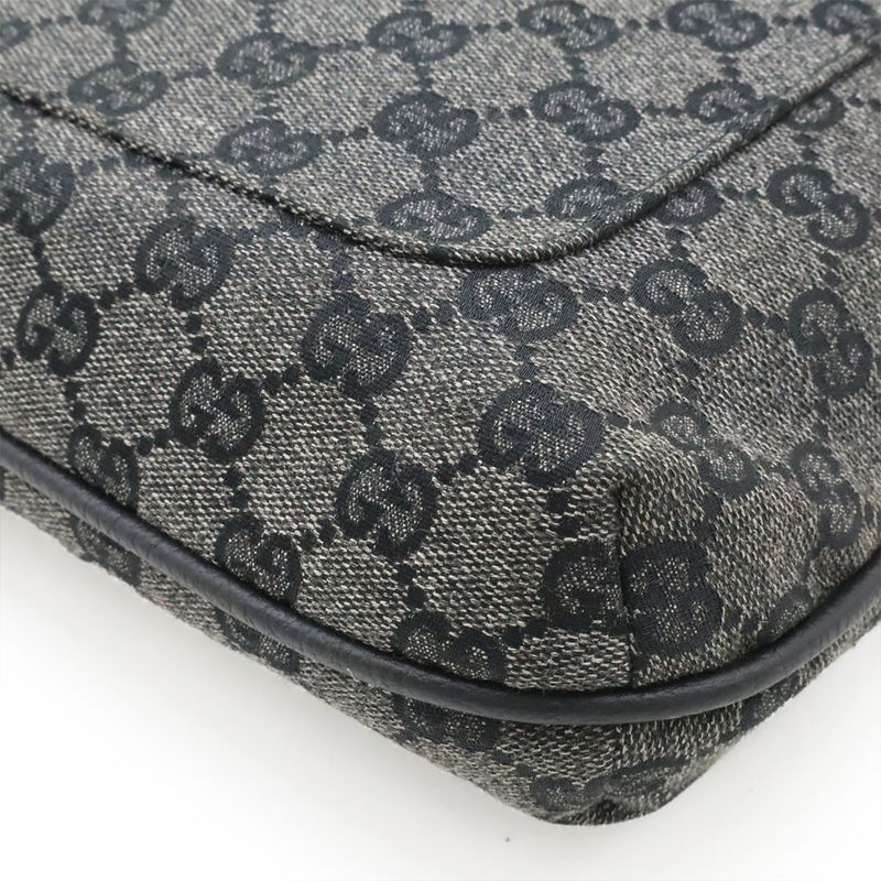 Gucci GG Canvas Shoulder Bag Crossbody Leather Dark Gray Black Outlet — view 4