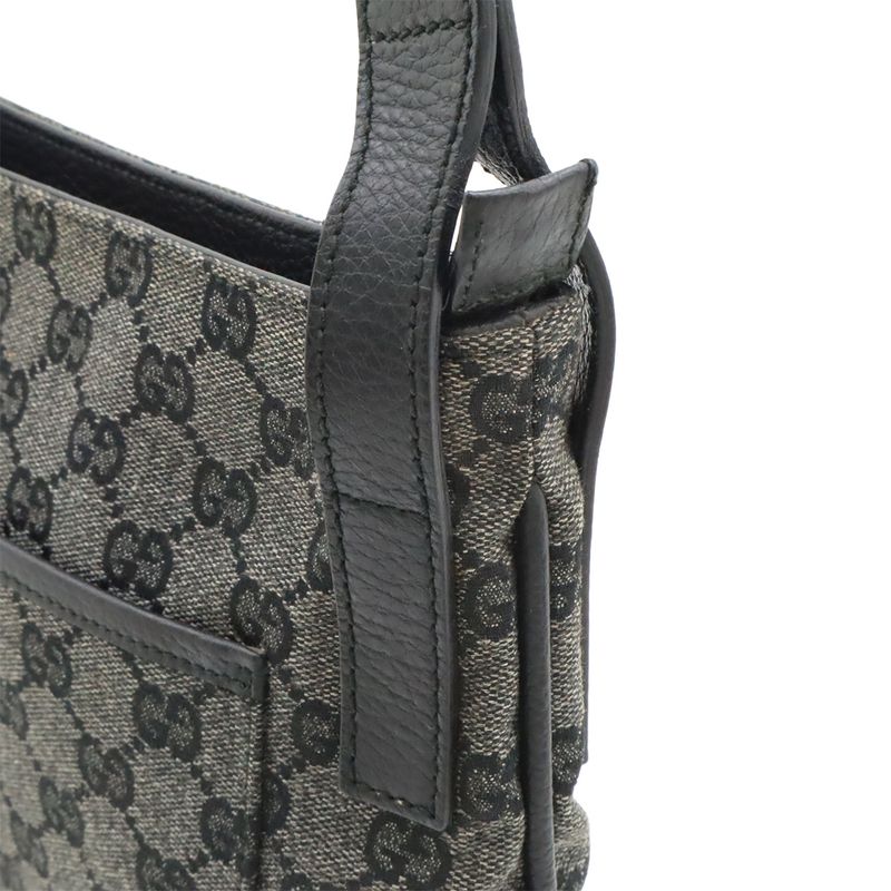 Gucci GG Canvas Shoulder Bag Crossbody Leather Dark Gray Black Outlet — view 5