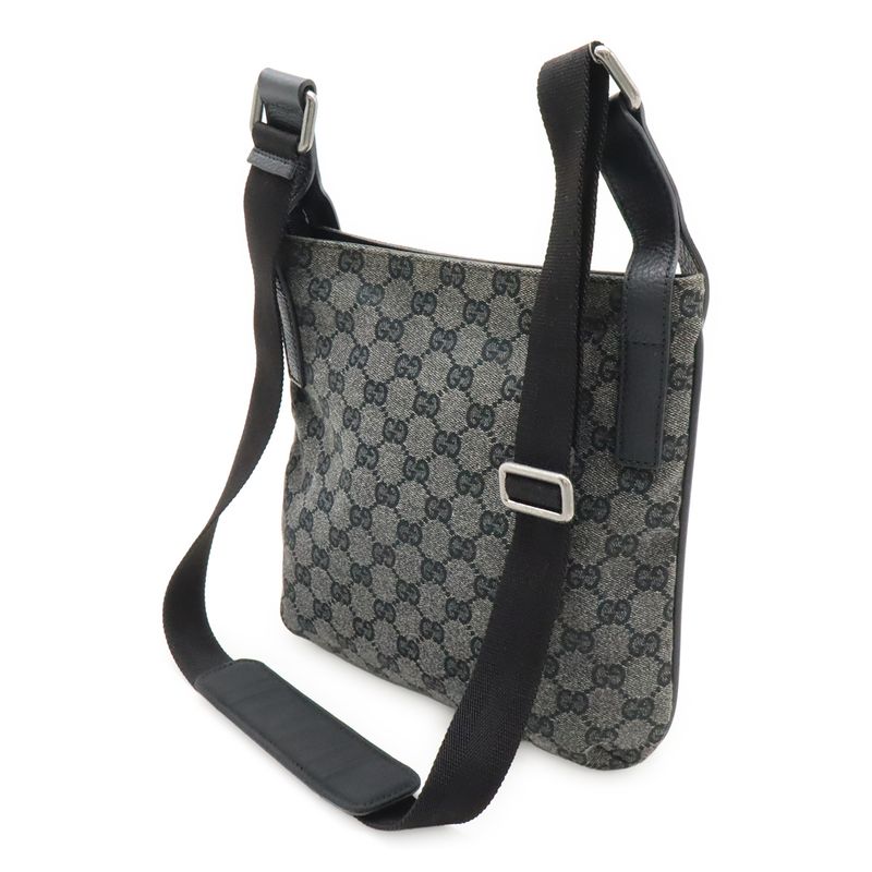 Gucci GG Canvas Shoulder Bag Crossbody Leather Dark Gray Black Outlet — view 3