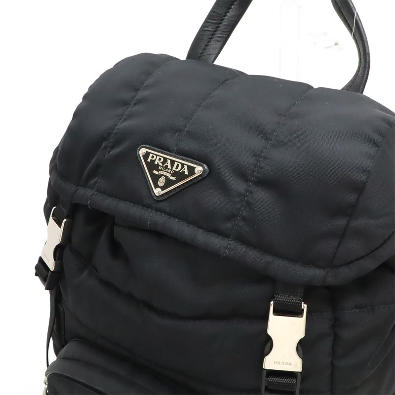 Prada Triangle Logo Backpack Rucksack Sac Quilted Nylon Leather Nero Black — view 9