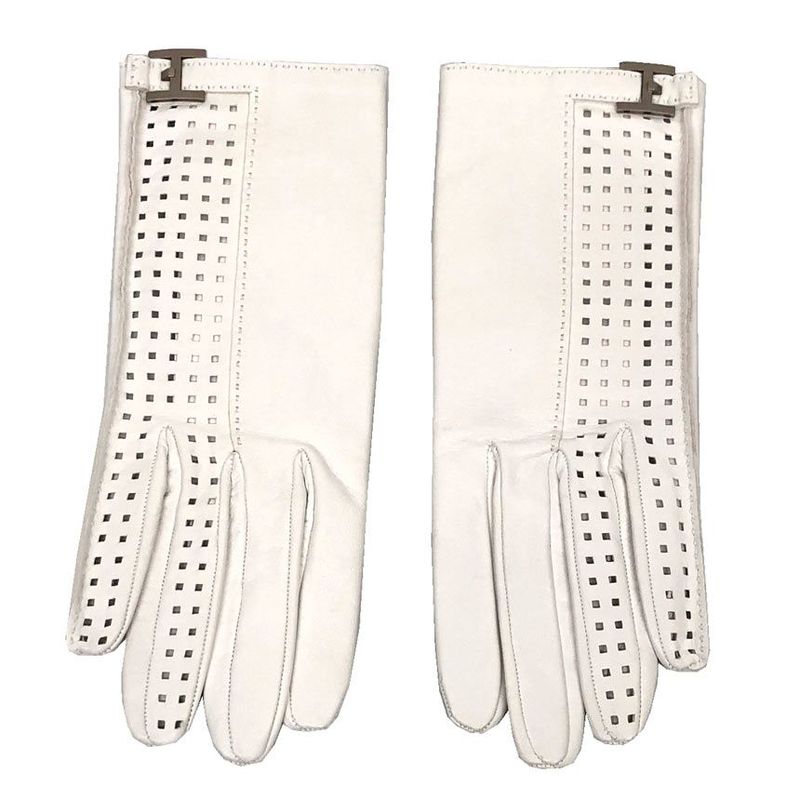 Hermes Leather Gloves 7 1 2 Lambskin White New — view 2