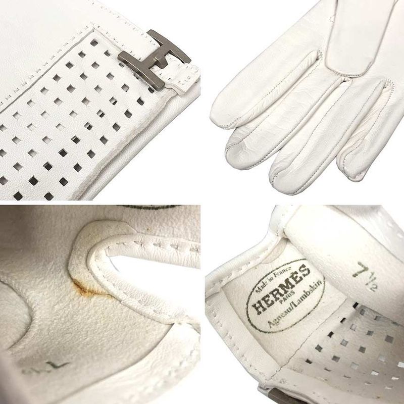 Hermes Leather Gloves 7 1 2 Lambskin White New — view 4