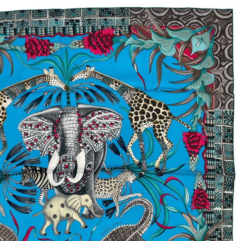 Hermes Carre 90 100% Silk Scarf Marche Du Zambeze On The Zambezi Blue — view 4