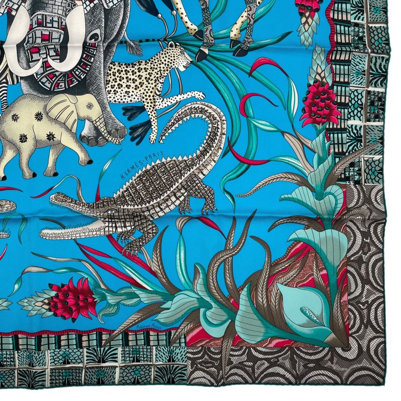 Hermes Carre 90 100% Silk Scarf Marche Du Zambeze On The Zambezi Blue — view 6