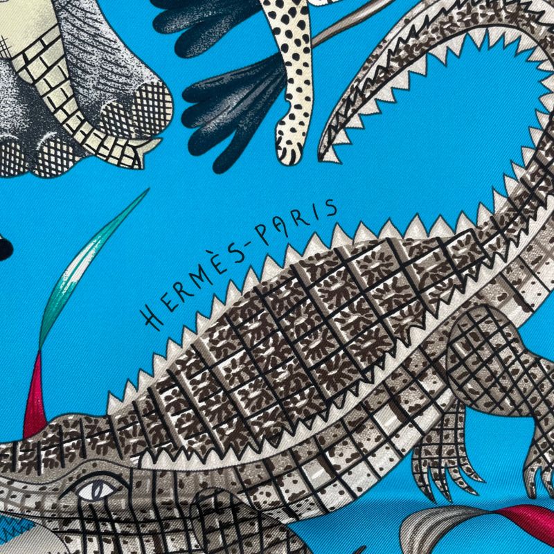 Hermes Carre 90 100% Silk Scarf Marche Du Zambeze On The Zambezi Blue — view 9