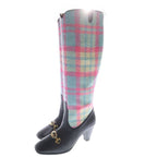 Gucci Interlocking G Hosebit Leather Plaid Tweed Cut Replacement Heel Side Zip — view 2