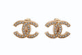 Chanel CC Logo Earrings Metal Rhinestone Gold Clear