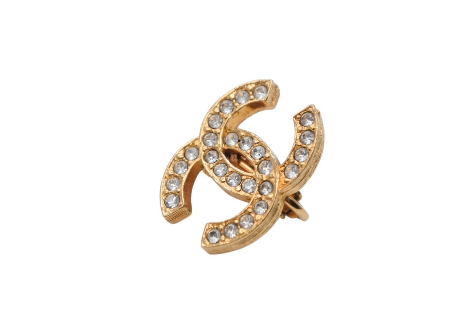Chanel CC Logo Earrings Metal Rhinestone Gold Clear — view 2