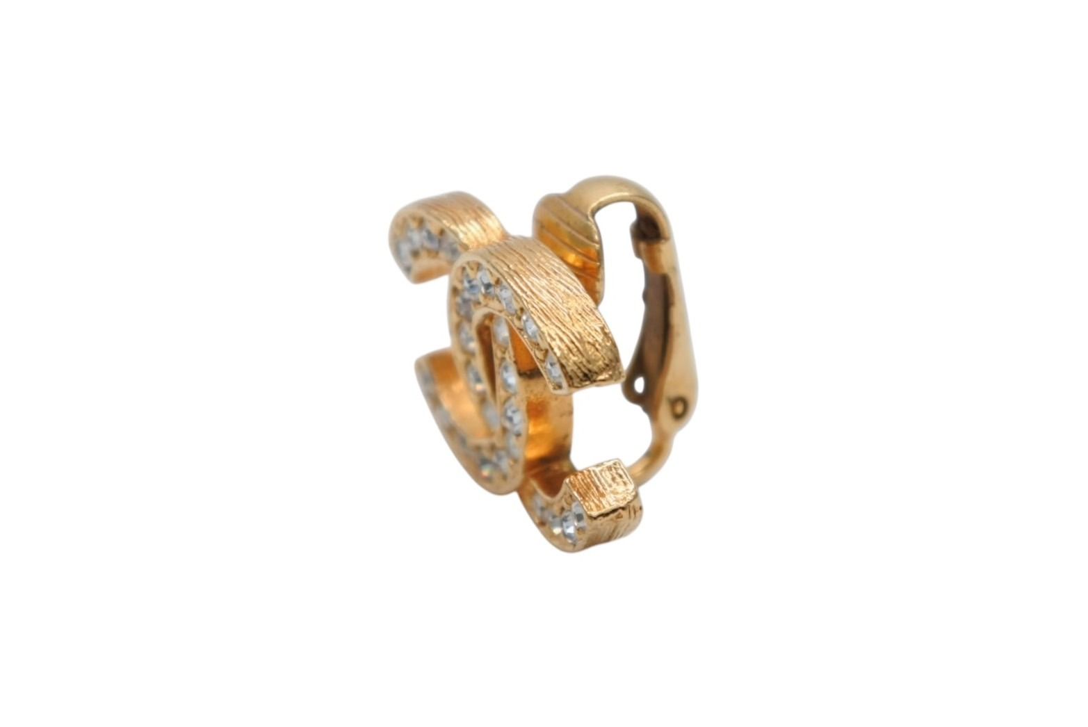 Chanel CC Logo Earrings Metal Rhinestone Gold Clear — view 3