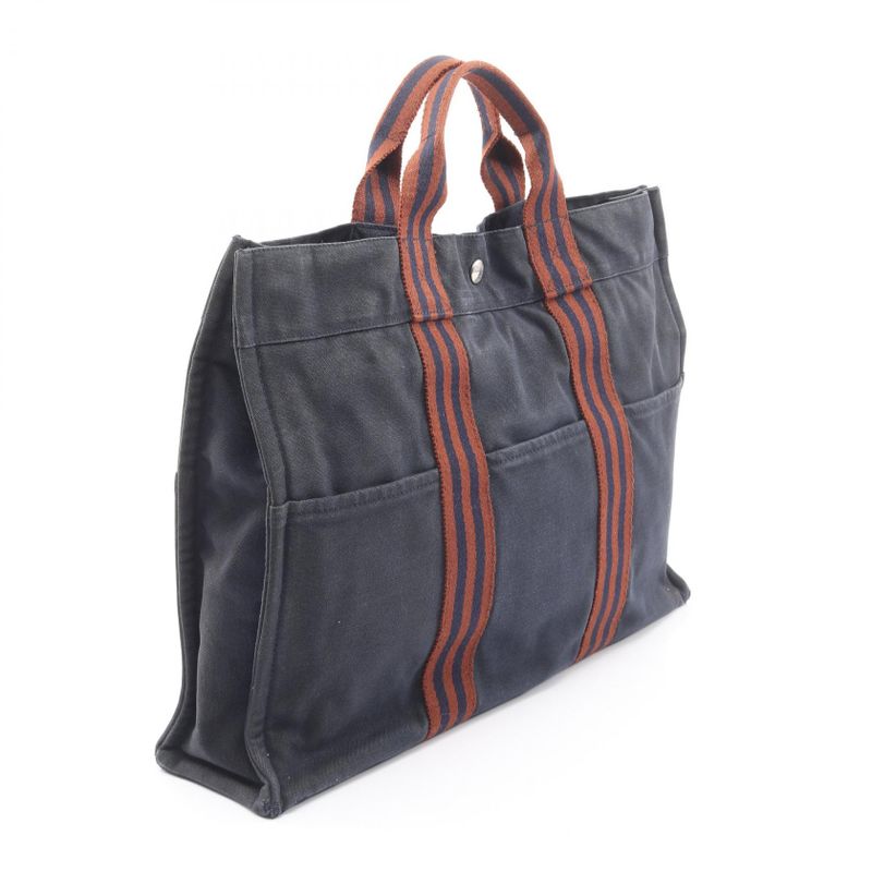 Hermes Tote Bag Fourre Tout MM Navy Brown Canvas — view 3