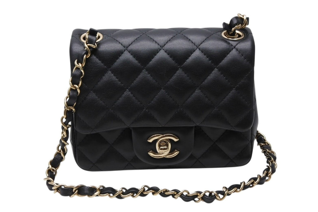 Chanel Mini Quilted 16 S Flap S Chain Shoulder Bag Base CC Logo Lambskin Black