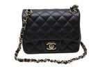 Chanel Mini Quilted 16 S Flap S Chain Shoulder Bag Base CC Logo Lambskin Black