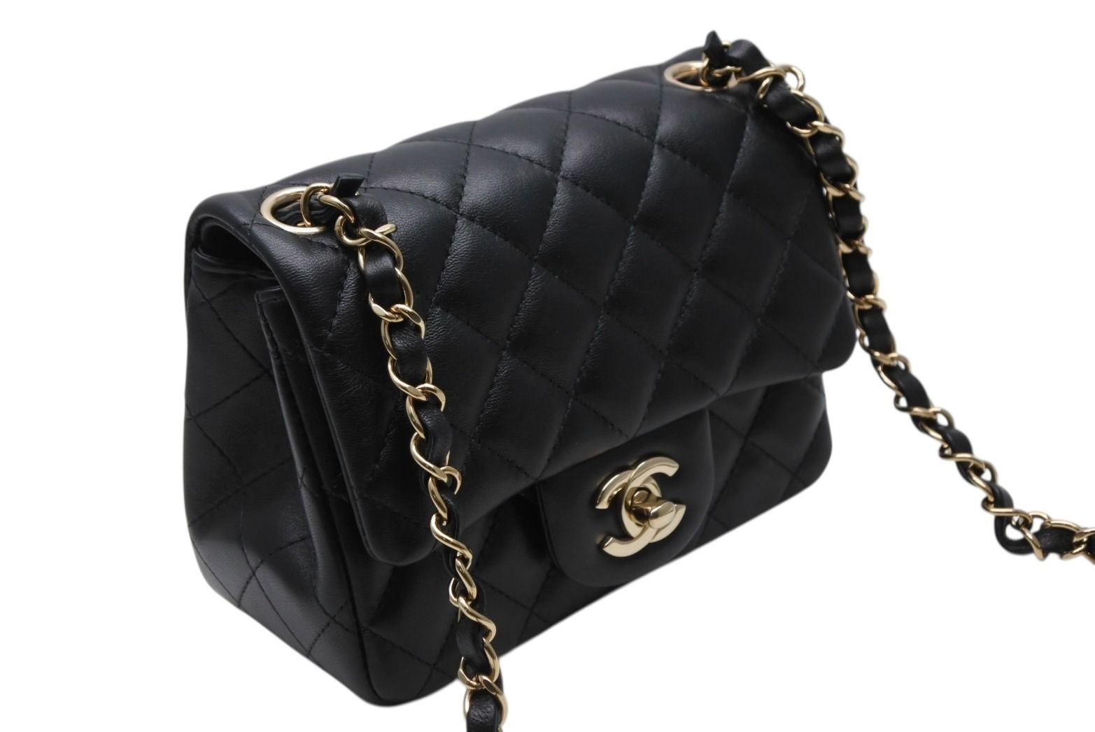 Chanel Mini Quilted 16 S Flap S Chain Shoulder Bag Base CC Logo Lambskin Black — view 3
