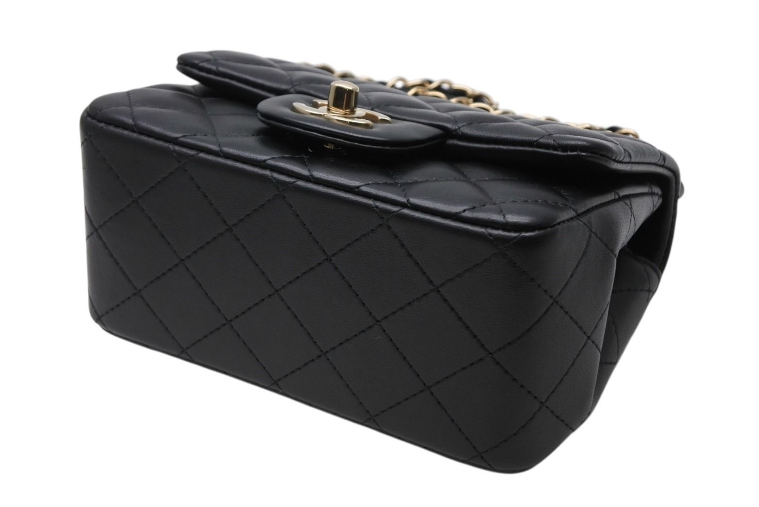Chanel Mini Quilted 16 S Flap S Chain Shoulder Bag Base CC Logo Lambskin Black — view 5